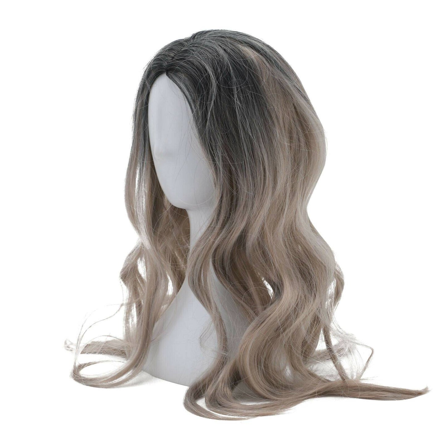 Brown Gold Blonde Long Wavy Wig Synthetic Curly Hair Cosplay Fashion